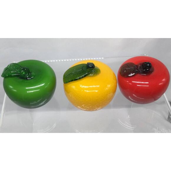 Vintage Murano style Art Glass Apples Set of 3 Yellow, Green, Red - Picture 2 of 6